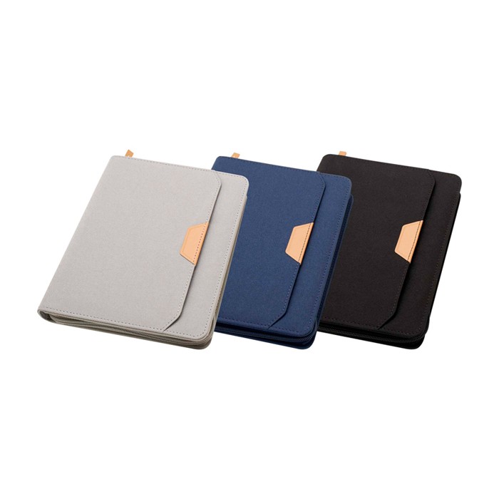 Portafolio de plástico reciclado redondeado A5 hojas a rayas color negro segunda vista varios colores