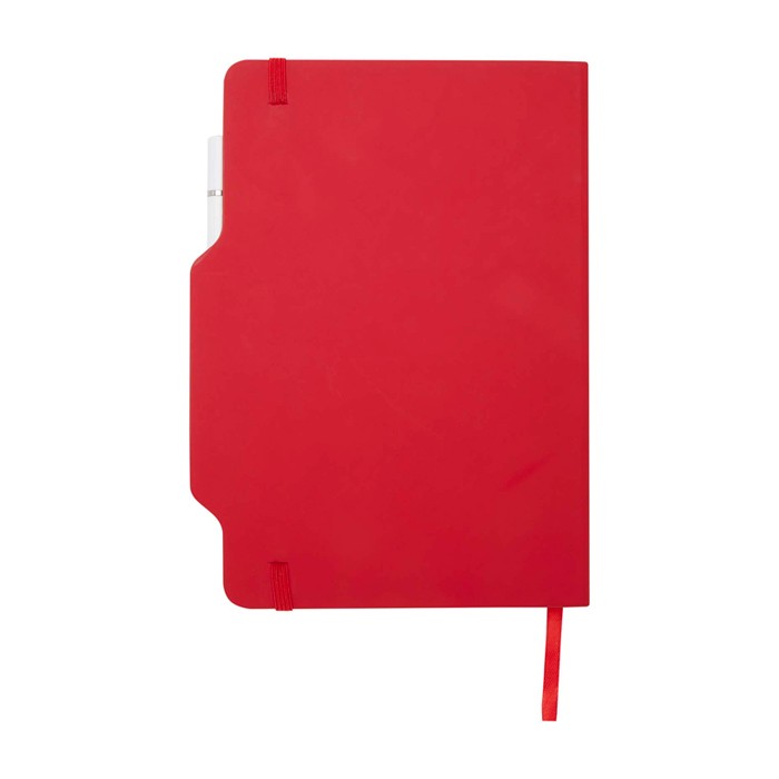 Libreta con orificio para móvil con tapa dura A5 hojas a rayas color rojo segunda vista trasera Libreta con orificio para móvil con tapa dura A5 hojas a rayas color rojo segunda vista trasera
