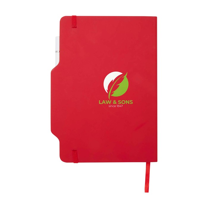 Libreta con orificio para móvil con tapa dura A5 hojas a rayas color rojo vista impresión tampografía Libreta con orificio para móvil con tapa dura A5 hojas a rayas color rojo vista impresión tampografía