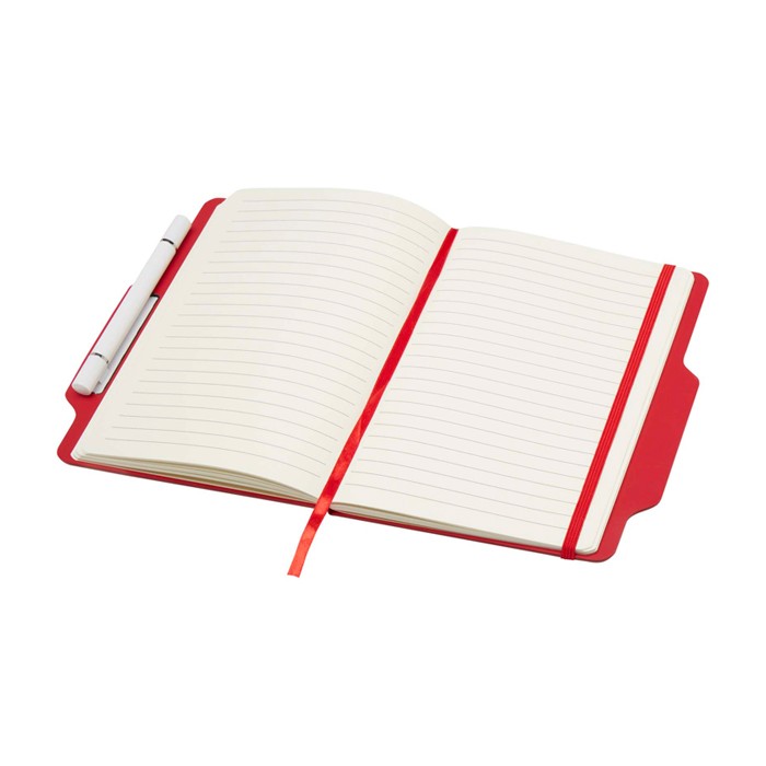 Libreta con orificio para móvil con tapa dura A5 hojas a rayas color rojo segunda vista Libreta con orificio para móvil con tapa dura A5 hojas a rayas color rojo segunda vista