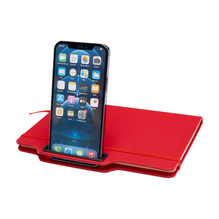 Libreta con orificio para móvil con tapa dura A5 hojas a rayas color rojo tercera vista Libreta con orificio para móvil con tapa dura A5 hojas a rayas color rojo tercera vista