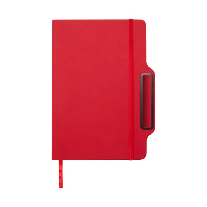 Libreta con orificio para móvil con tapa dura A5 hojas a rayas color rojo cuarta vista Libreta con orificio para móvil con tapa dura A5 hojas a rayas color rojo cuarta vista