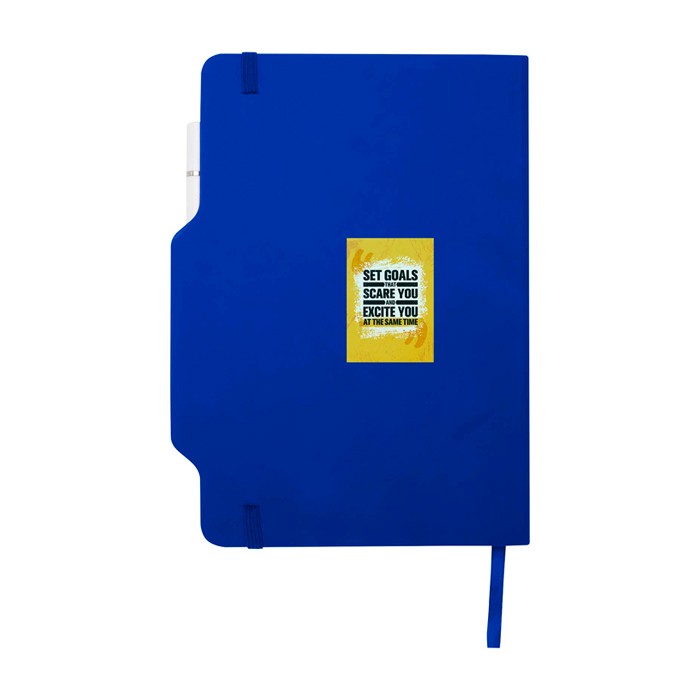 Libreta con orificio para móvil con tapa dura A5 hojas a rayas color azul real vista impresión tampografía Libreta con orificio para móvil con tapa dura A5 hojas a rayas color azul real vista impresión tampografía