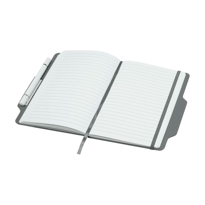 Libreta con orificio para móvil con tapa dura A5 hojas a rayas color gris segunda vista Libreta con orificio para móvil con tapa dura A5 hojas a rayas color gris segunda vista