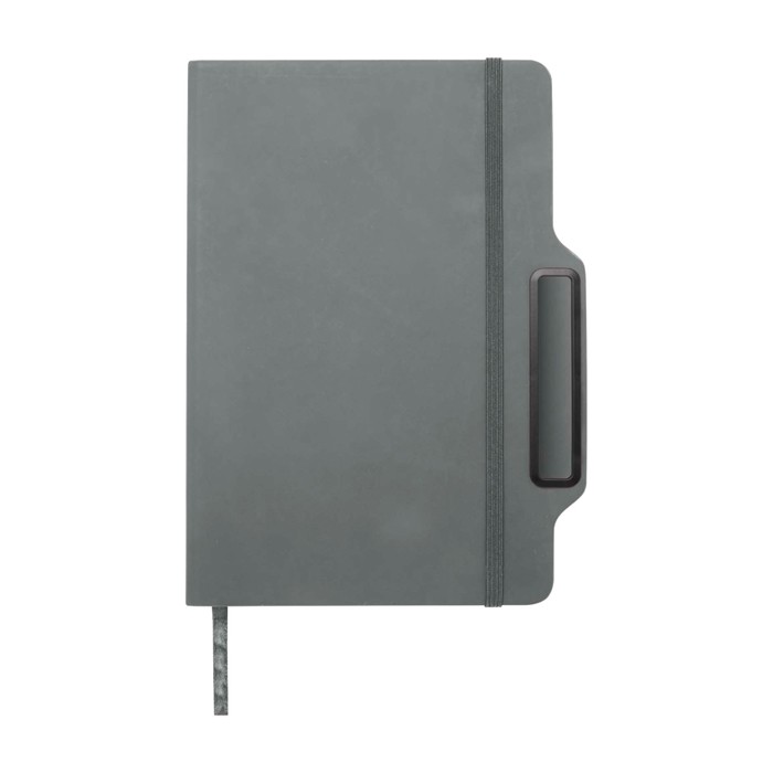 Libreta con orificio para móvil con tapa dura A5 hojas a rayas color gris cuarta vista Libreta con orificio para móvil con tapa dura A5 hojas a rayas color gris cuarta vista