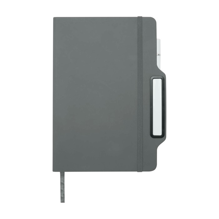 Libreta con orificio para móvil con tapa dura A5 hojas a rayas color gris segunda vista frontal Libreta con orificio para móvil con tapa dura A5 hojas a rayas color gris segunda vista frontal