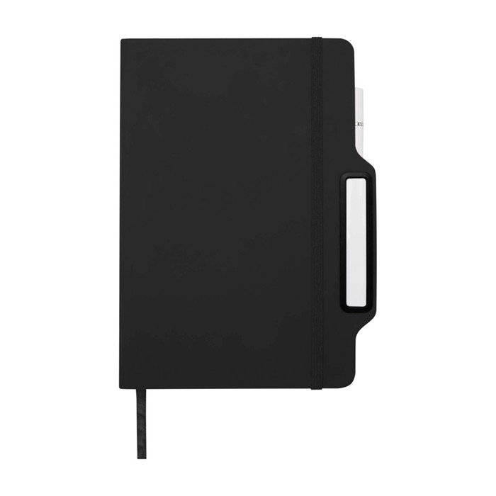 Libreta con orificio para móvil con tapa dura A5 hojas a rayas color negro segunda vista frontal Libreta con orificio para móvil con tapa dura A5 hojas a rayas color negro segunda vista frontal