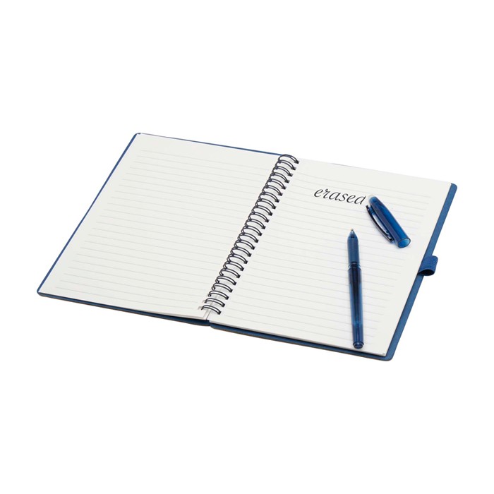 Libreta de tapa dura reutilizable con bolígrafo tinta negra color azul marino cuarta vista Libreta de tapa dura reutilizable con bolígrafo tinta negra color azul marino cuarta vista