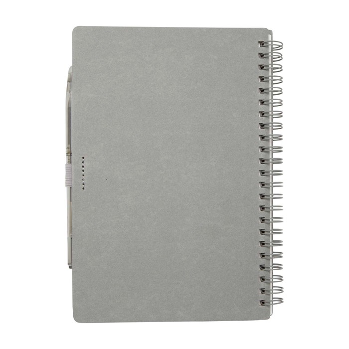 Libreta de tapa dura reutilizable con bolígrafo tinta negra color gris segunda vista trasera Libreta de tapa dura reutilizable con bolígrafo tinta negra color gris segunda vista trasera