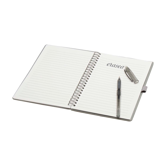 Libreta de tapa dura reutilizable con bolígrafo tinta negra color gris cuarta vista Libreta de tapa dura reutilizable con bolígrafo tinta negra color gris cuarta vista