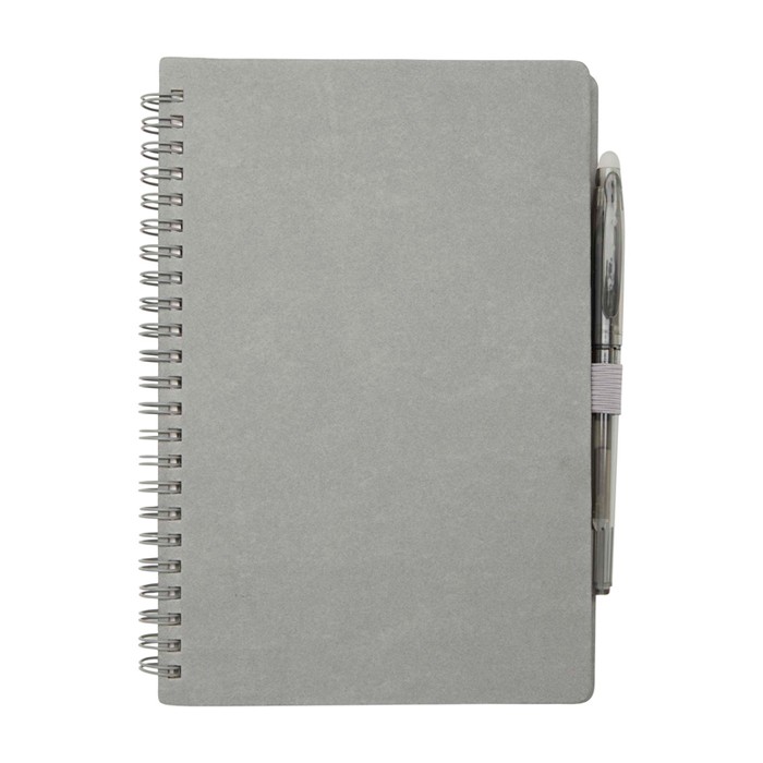 Libreta de tapa dura reutilizable con bolígrafo tinta negra color gris segunda vista frontal Libreta de tapa dura reutilizable con bolígrafo tinta negra color gris segunda vista frontal