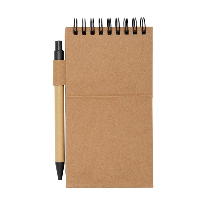 Bloc de notas adhesivas amarillo y multicolor con bolígrafo color natural segunda vista trasera