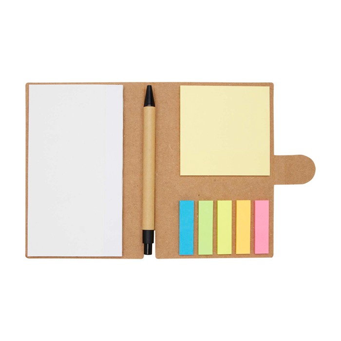 Libreta de notas adhesivas con bolígrafo con tinta negra color natural segunda vista