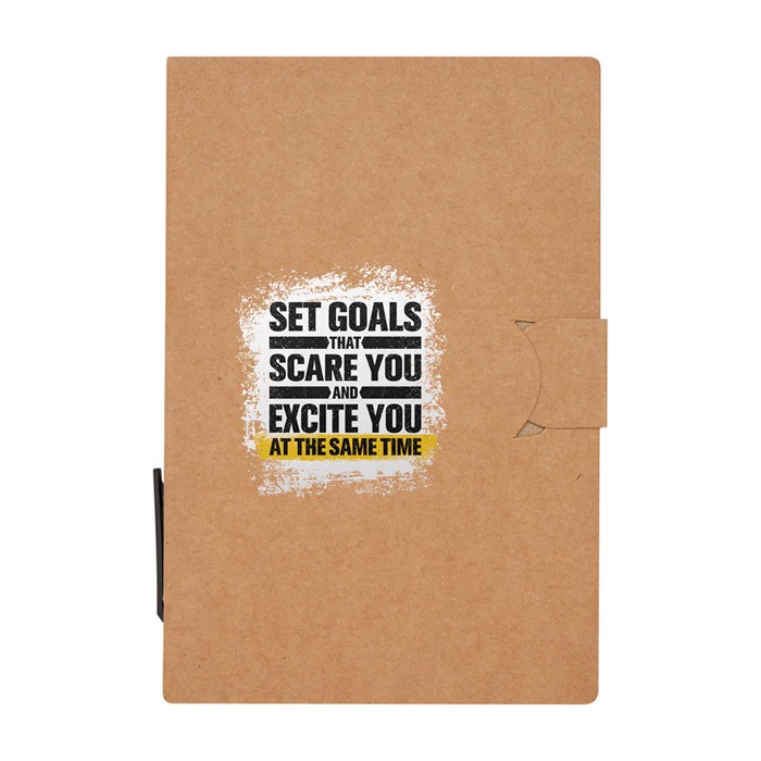 Libreta de notas adhesivas con bolígrafo con tinta negra color natural vista impresión tampografía