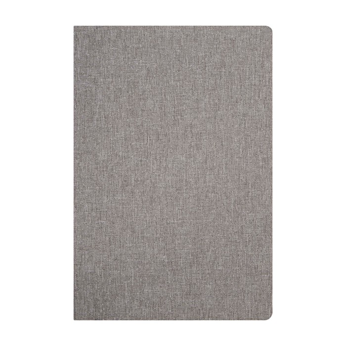 Portafolio ecológico con cierre de madera de nogal A5 hojas a rayas color gris tercera vista frontal