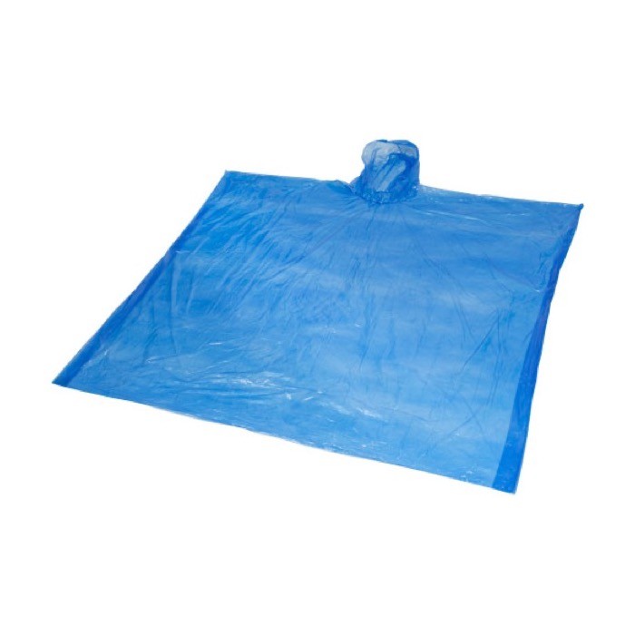 Poncho desechable de plástico reciclado con capucha talla única color azul real Poncho desechable de plástico reciclado con capucha talla única color azul real