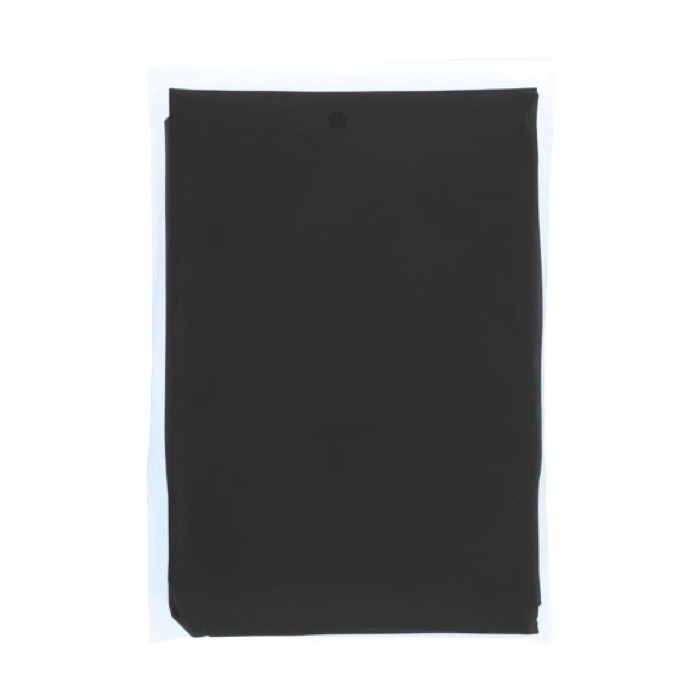 Poncho desechable de plástico reciclado con capucha talla única color negro segunda vista frontal Poncho desechable de plástico reciclado con capucha talla única color negro segunda vista frontal
