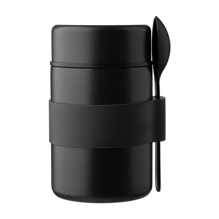 Fiambreras impresas térmicas de acero inoxidable con cuchara incluida color negro primera vista