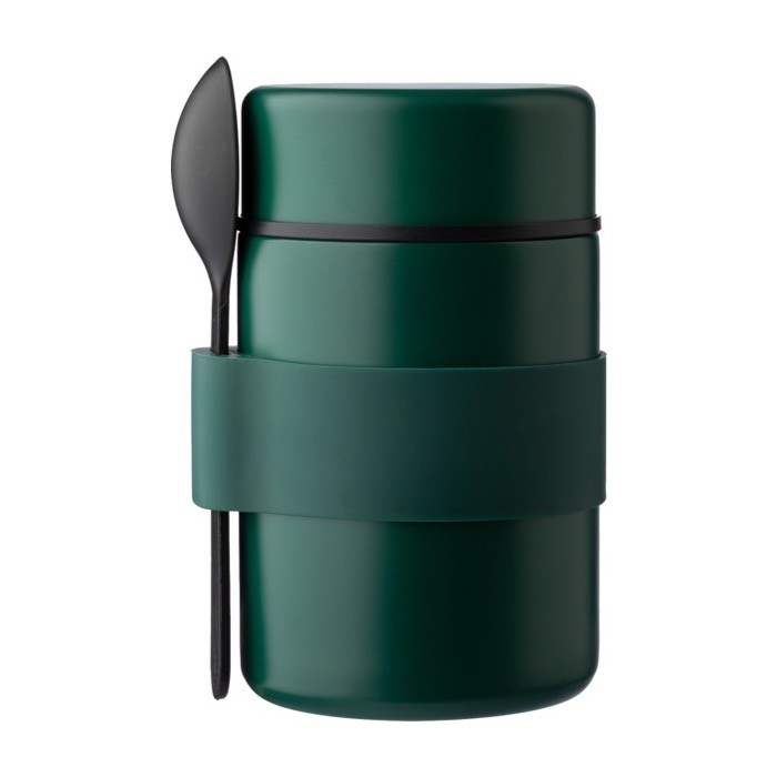 Fiambreras impresas térmicas de acero inoxidable con cuchara incluida color verde segunda vista