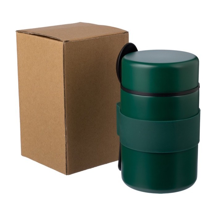 Fiambreras impresas térmicas de acero inoxidable con cuchara incluida color verde tercera vista