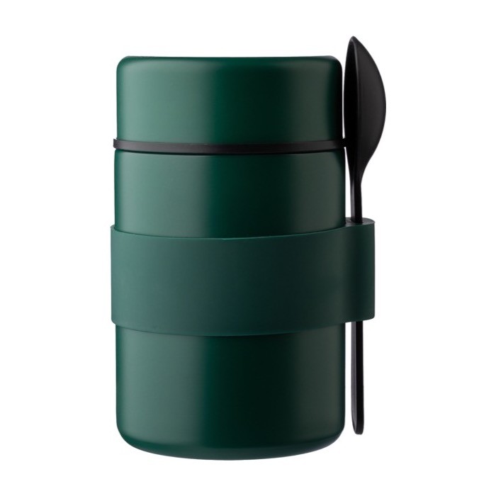 Fiambreras impresas térmicas de acero inoxidable con cuchara incluida color verde cuarta vista