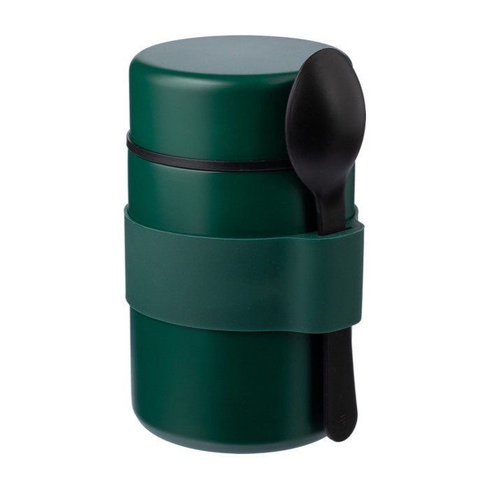 Fiambreras impresas térmicas de acero inoxidable con cuchara incluida color verde quinta vista