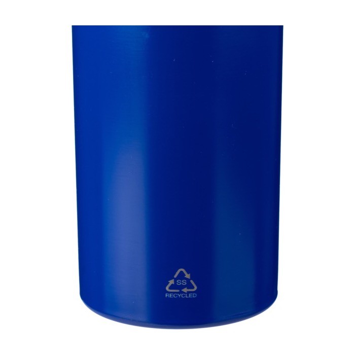 Botella de acero inoxidable reciclado con tapón de bambú y asa 500ml color azul primera vista Botella de acero inoxidable reciclado con tapón de bambú y asa 500ml color azul primera vista