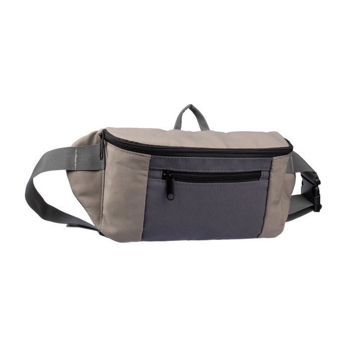 Riñonera tricolor de poliéster con bolsillo frontal y superior color marrón grisáceo quinta vista