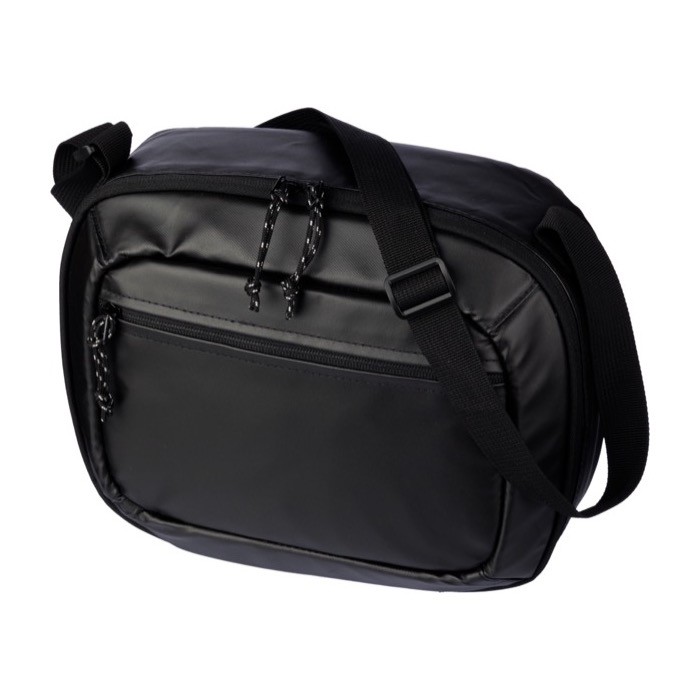 Bolsa térmica de poliéster con correa de hombro larga y ajustable color negro tercera vista