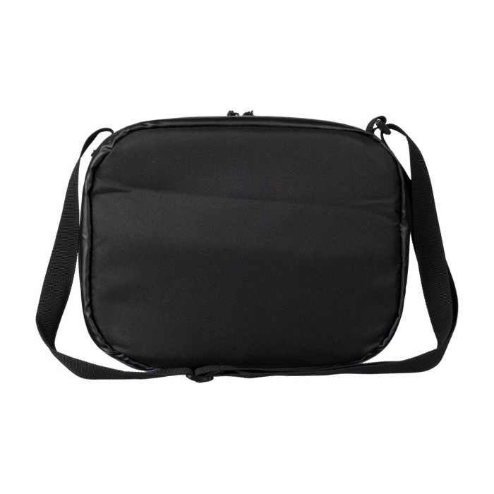 Bolsa térmica de poliéster con correa de hombro larga y ajustable color negro cuarta vista