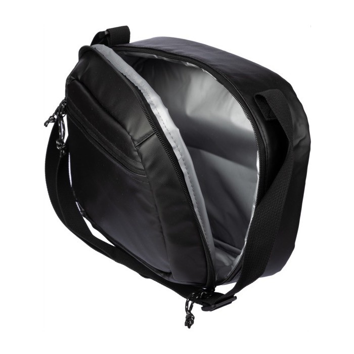 Bolsa térmica de poliéster con correa de hombro larga y ajustable color negro quinta vista