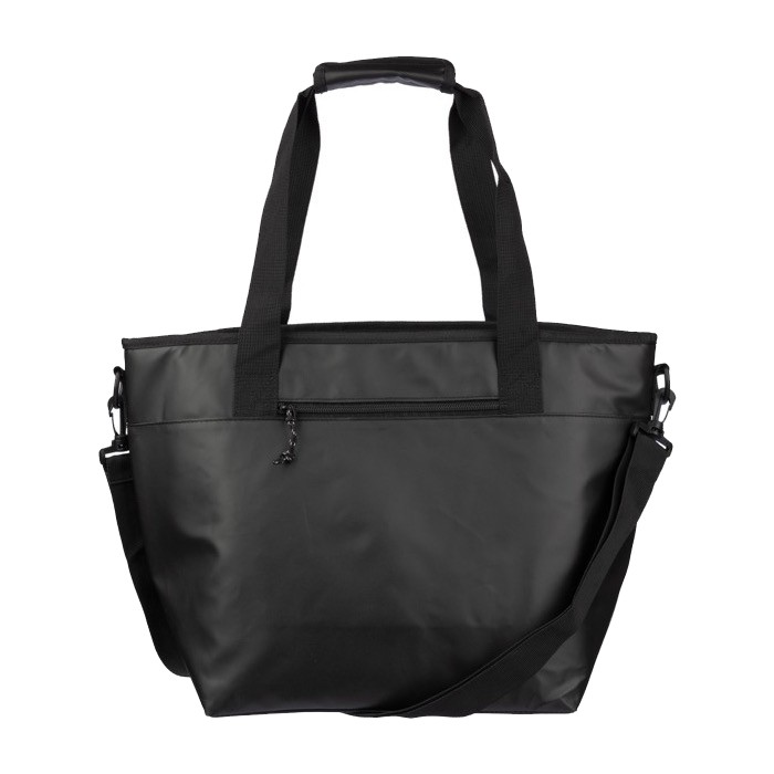 Bolsa térmica de poliéster con cierre de velcro y correa de hombro color negro cuarta vista