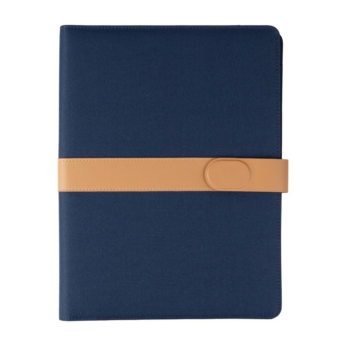 Portafolios de RPET con cierre metálico y cuero sintético A4 color azul cuarta vista