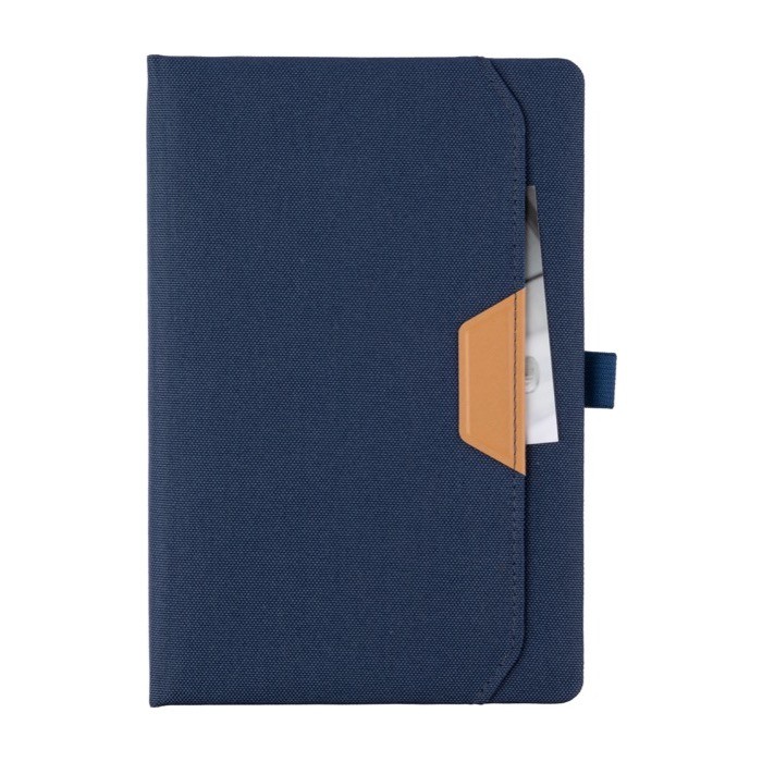Libreta con encuadernado rígido de RPET y hojas a rayas A5 color azul quinta vista Libreta con encuadernado rígido de RPET y hojas a rayas A5 color azul quinta vista