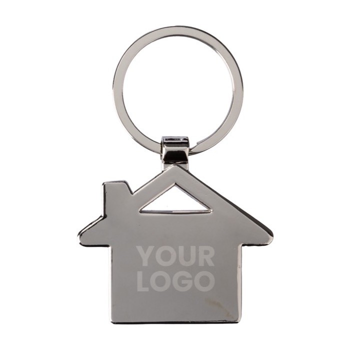 Llavero hecho de bambú y zinc en forma de casa personalizable color marrón segunda vista Llavero hecho de bambú y zinc en forma de casa personalizable color marrón segunda vista