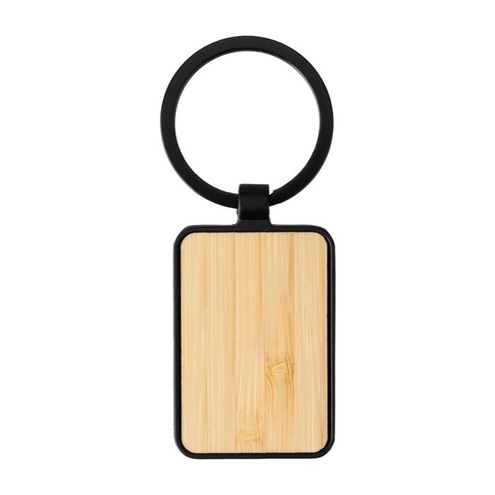 Llavero de bambú con borde y colgador de metal negro personalizable color negro quinta vista