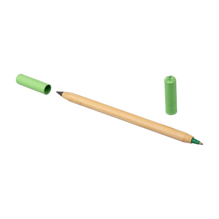 Lápiz infinito de bambú con función de bolígrafo en el otro lado color verde claro quinta vista Lápiz infinito de bambú con función de bolígrafo en el otro lado color verde claro quinta vista