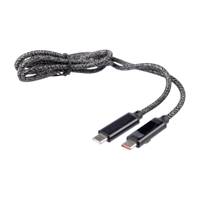 Cable de carga de nylon de 1 metro de largo con puertos USB-C 65 W color negro primera vista Cable de carga de nylon de 1 metro de largo con puertos USB-C 65 W color negro primera vista
