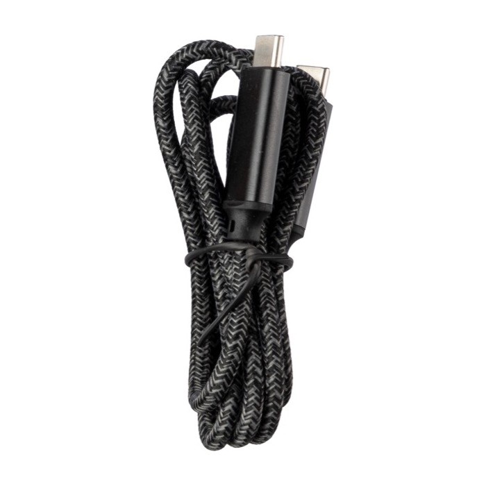 Cable de carga de nylon de 1 metro de largo con puertos USB-C 100 W color negro cuarta vista Cable de carga de nylon de 1 metro de largo con puertos USB-C 100 W color negro cuarta vista