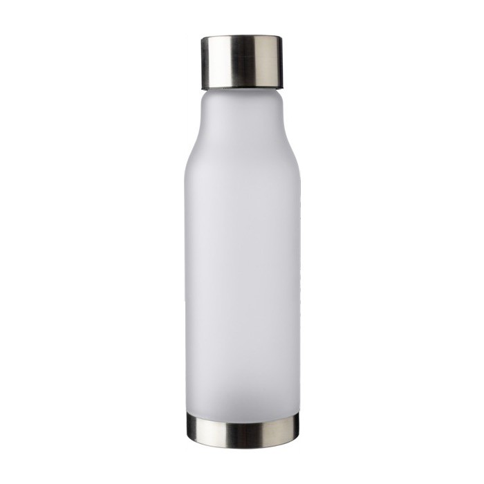 Botella de RPET aspecto glaseado con tapa y base de acero inox 600ml color blanco primera vista