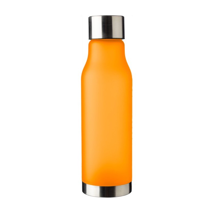 Botella de RPET aspecto glaseado con tapa y base de acero inox 600ml color naranja primera vista