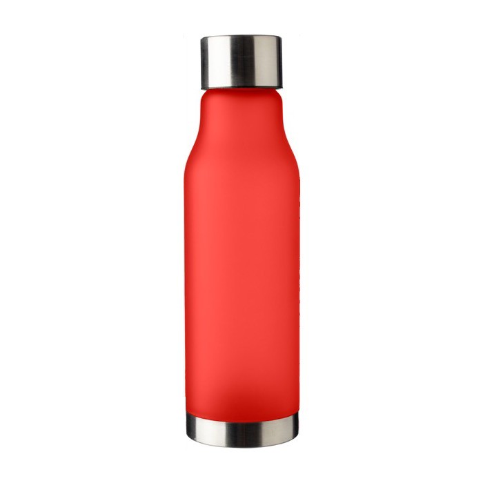 Botella de RPET aspecto glaseado con tapa y base de acero inox 600ml color rojo primera vista