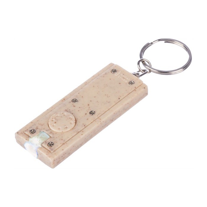 Llavero de paja de trigo con luz LED operado por botón pulsador color marrón cuarta vista