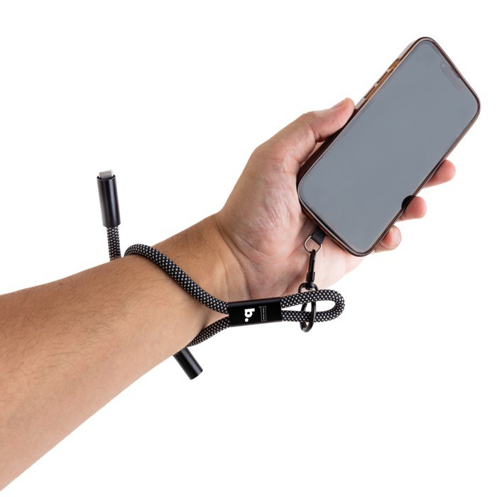 Lanyard de muñeca de PVC y nailon con carga rápida USB-C para móvil vista con logo impreso Lanyard de muñeca de PVC y nailon con carga rápida USB-C para móvil vista con logo impreso