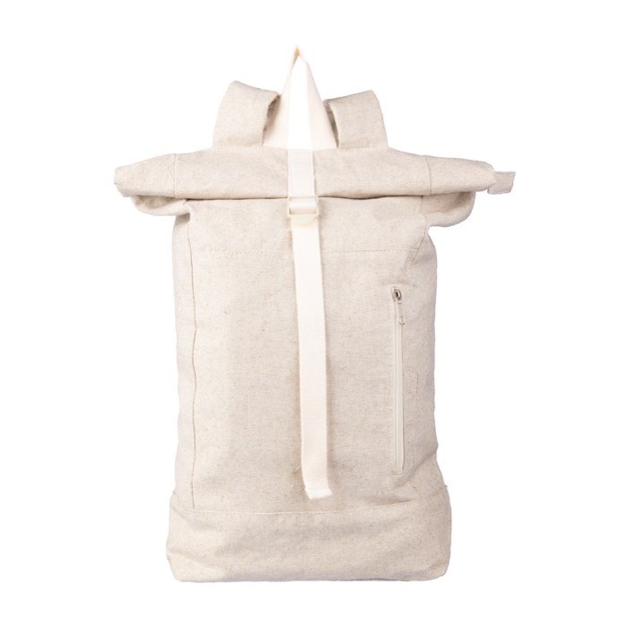 Mochila enrollable de cáñamo con pequeña cremallera frontal 280 g/m2 color caqui segunda vista