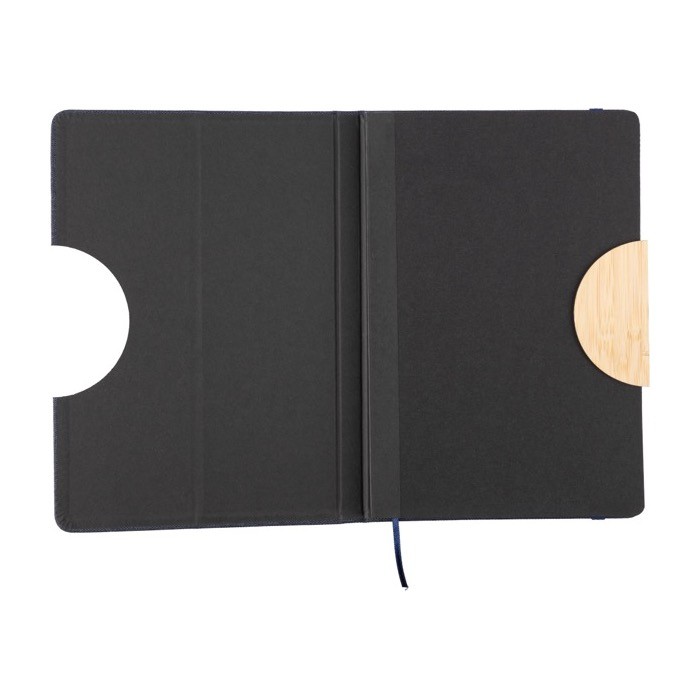 Libreta de cubierta plegable con soporte para móvil hojas a rayas A5 color gris tercera vista