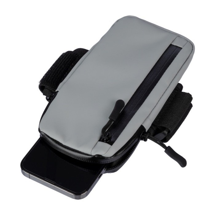 Brazalete deportivo con bolsa con compartimientos impermeables color gris quinta vista Brazalete deportivo con bolsa con compartimientos impermeables color gris quinta vista
