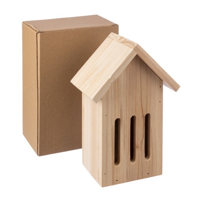 Casita para colgar de mariposas hecha de madera de pino color marrón quinta vista