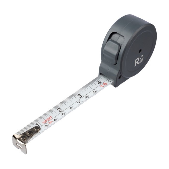 Cinta métrica personalizada de ABS reciclado con opción de marcaje 3M color gris tercera vista Cinta métrica personalizada de ABS reciclado con opción de marcaje 3M color gris tercera vista