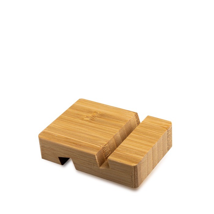 Soporte de bambú para móviles y tablets con distintos tamaños color marrón claro